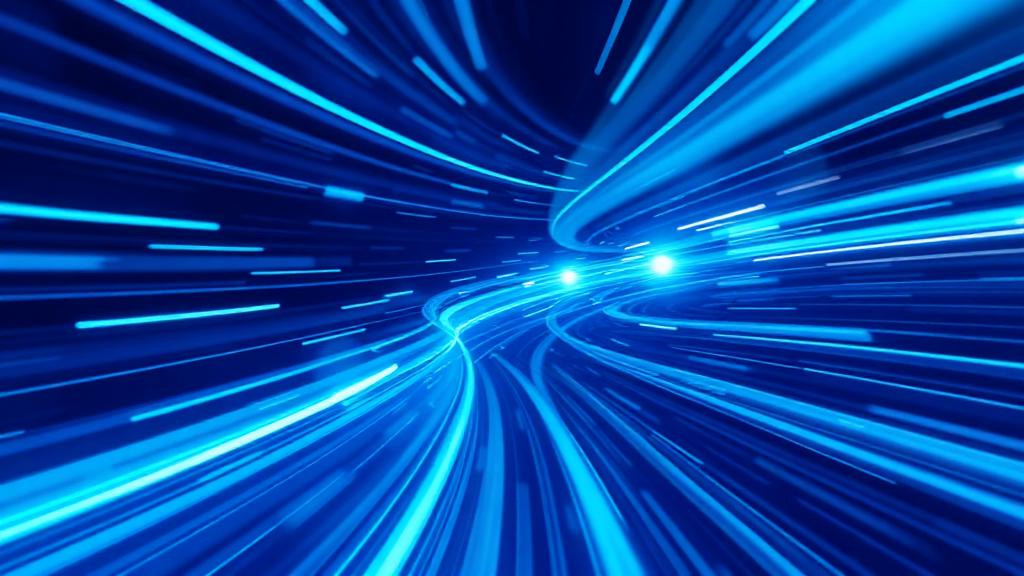Abstract speed and efficiency visualization with dynamic light trails representing fast AI content generation