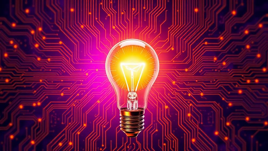 Creative lightbulb with AI neural network patterns representing AI text generator boosting writing creativity