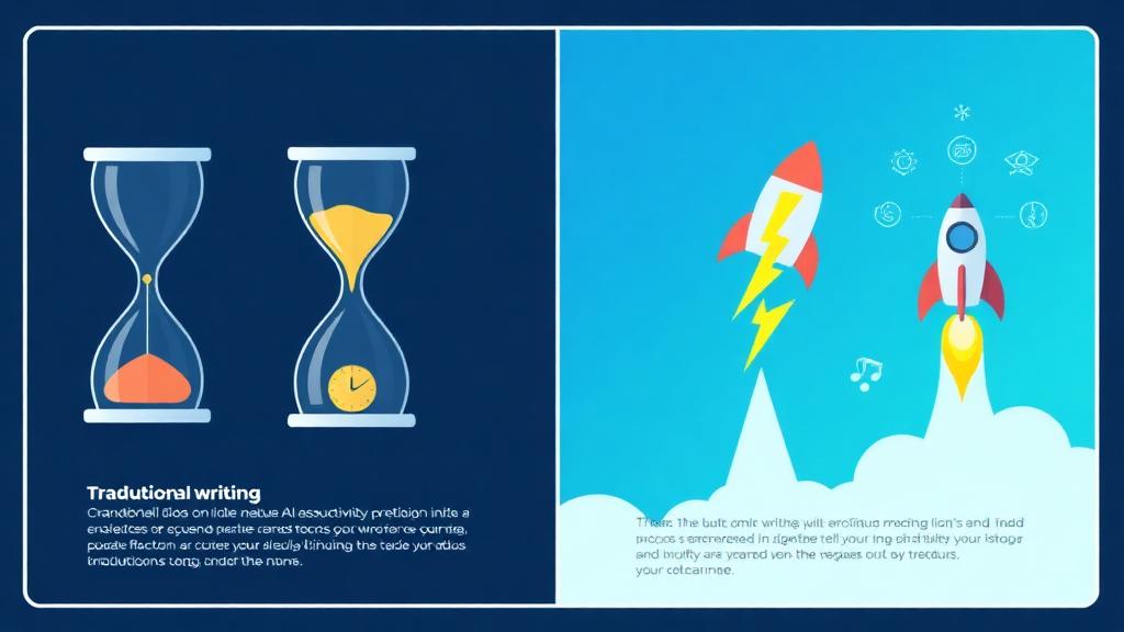 Time comparison infographic showing AI text generator saving writing time versus manual content creation