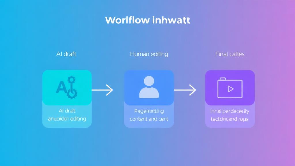 AI text generator workflow infographic: AI creates draft, human edits, final quality content published