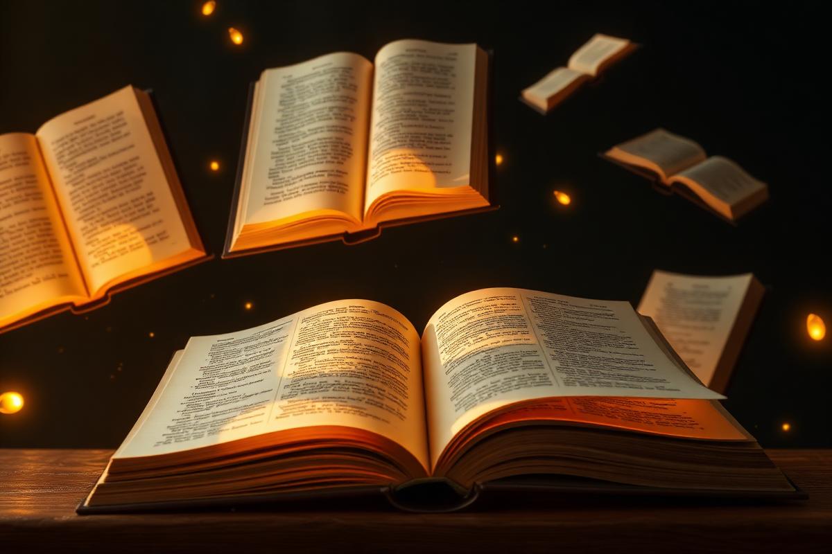 Open books with poetry and story pages floating in magical space representing diverse creative writing types